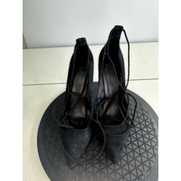 Joie Angelynn Black Suede Tassel Tie Ankle Strap Stiletto Heels Size 38 / 7.5 US - Picture 2 of 9